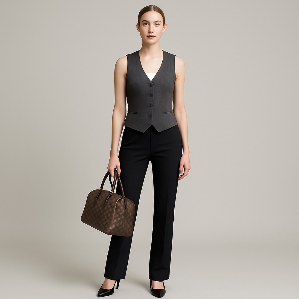 LANVIN Boston Bag Chocolate Brown L Logo Canvas Leather